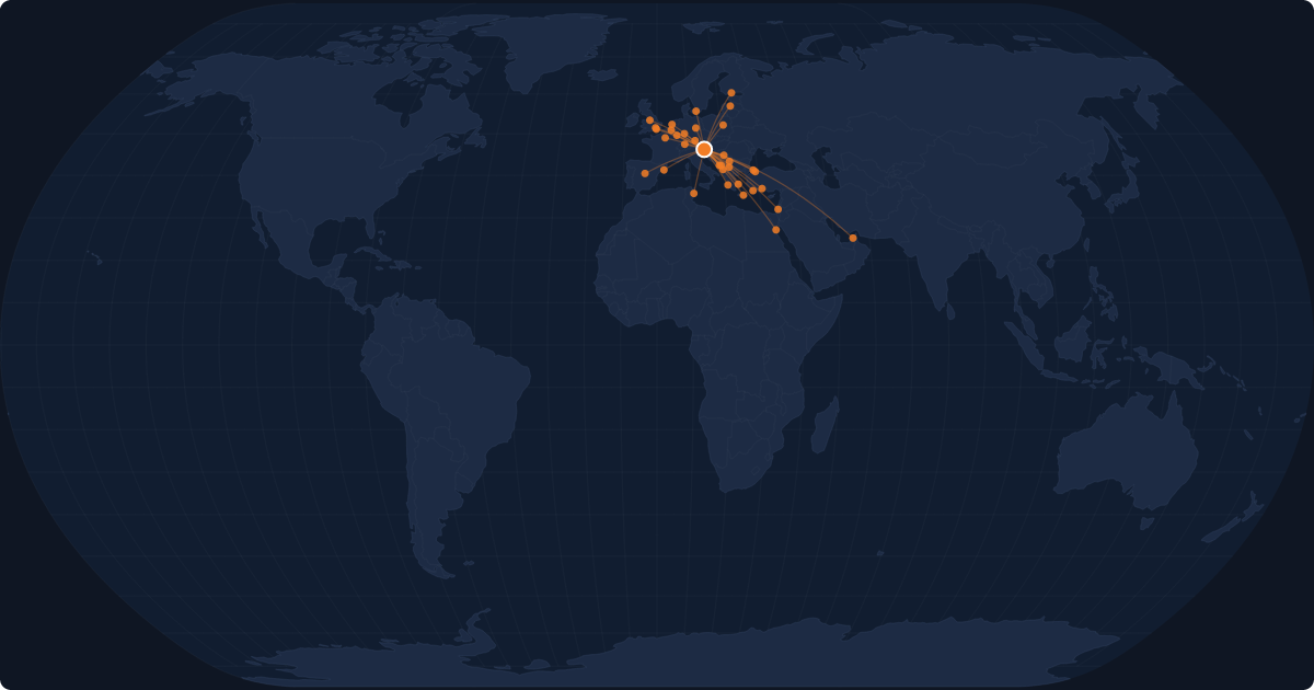 Nonstop route network at Ljubljana (LJU)