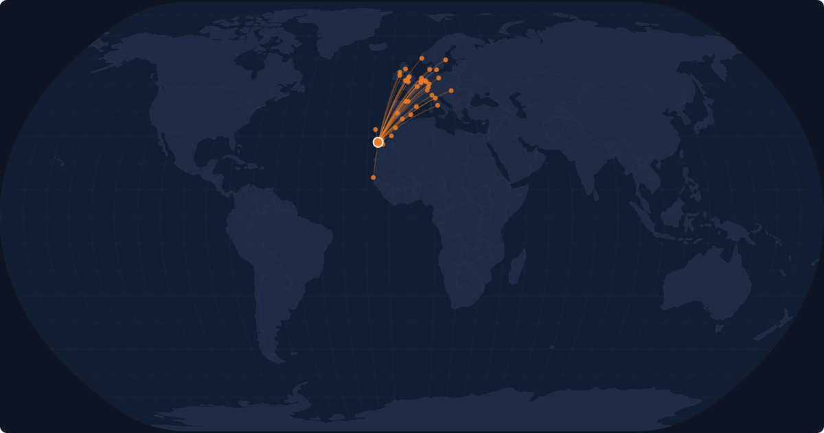 Nonstop route network at Gran Canaria Island (LPA)