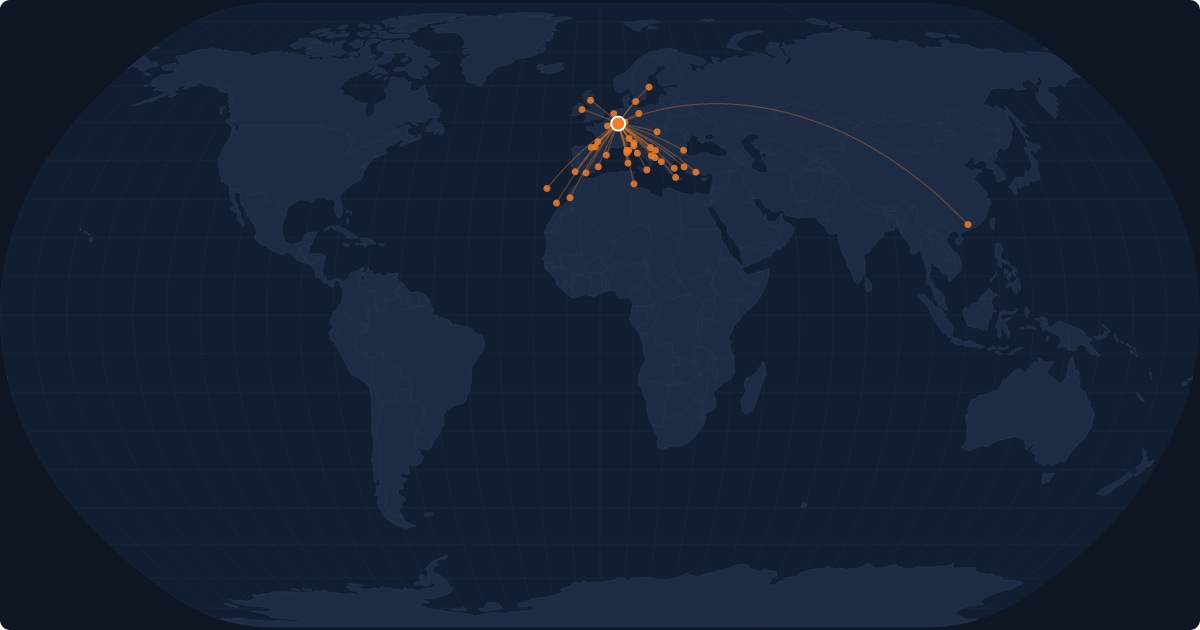 Nonstop route network at Luxembourg (LUX)