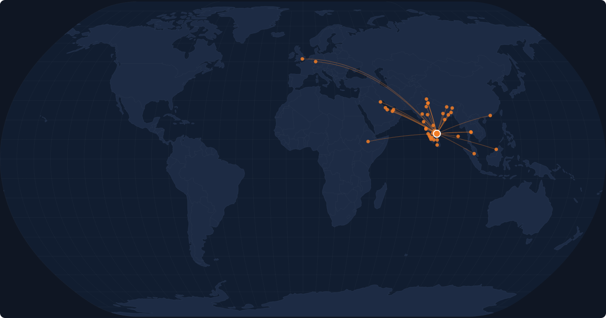 Nonstop route network at Chennai (MAA)