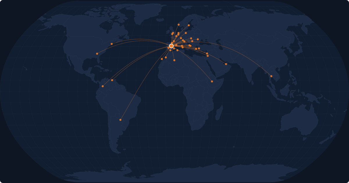 Nonstop route network at Madrid (MAD)