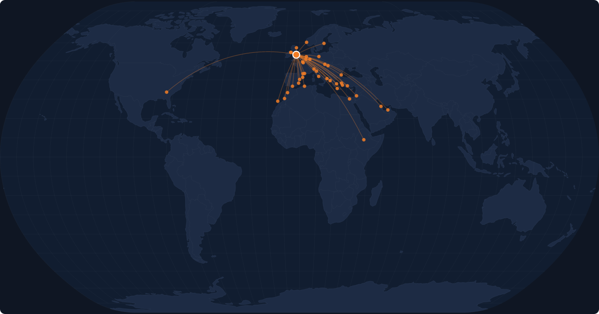 Nonstop route network at Manchester (MAN)