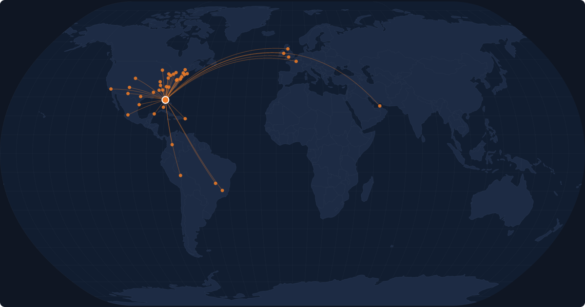 Nonstop route network at Orlando (MCO)