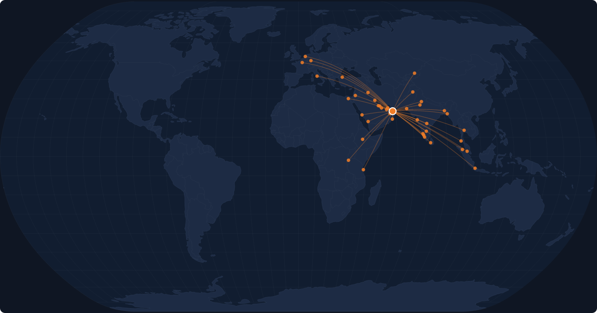 Nonstop route network at Muscat/Seeb (MCT)