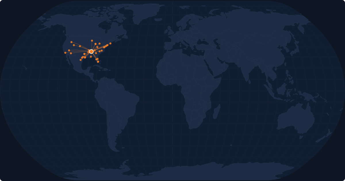 Nonstop route network at Memphis (MEM)