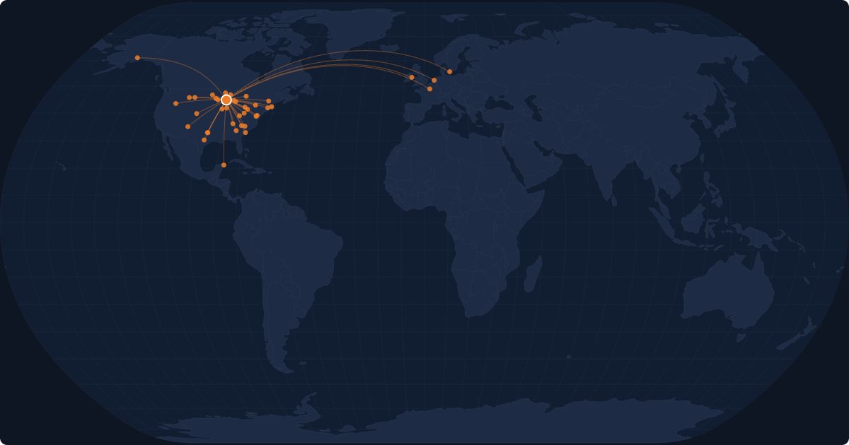 Nonstop route network at Minneapolis (MSP)