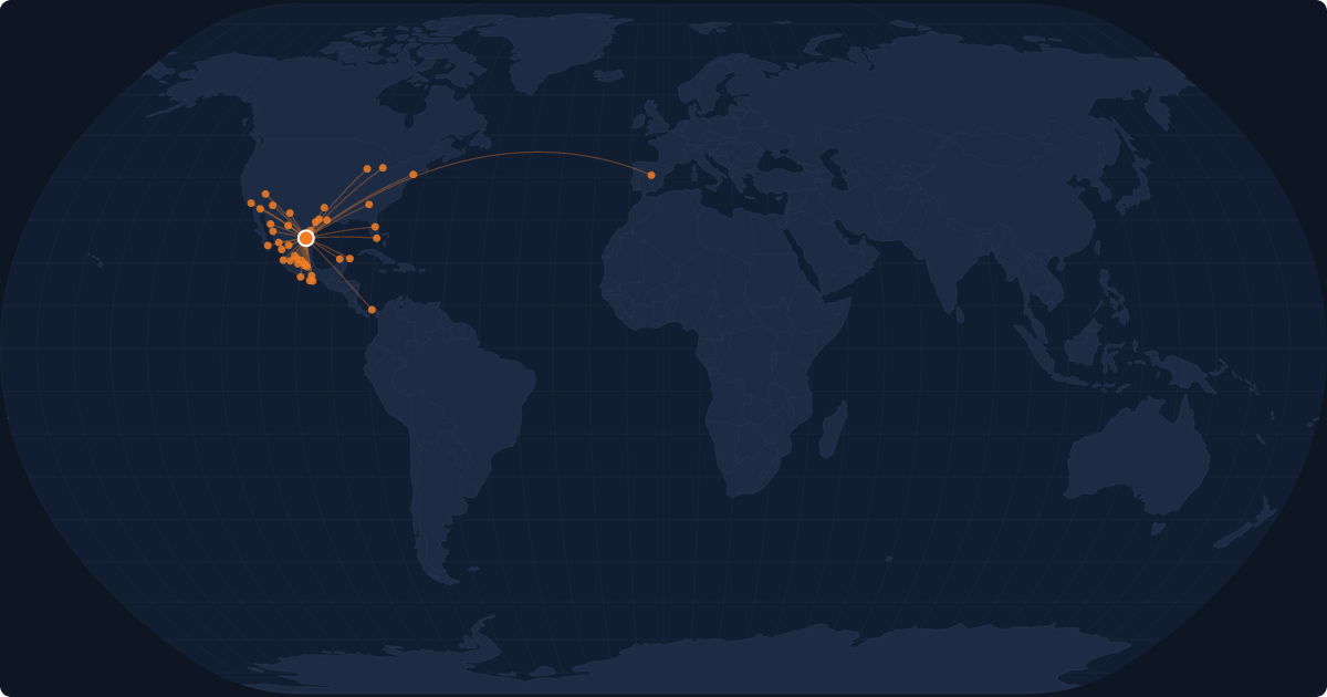 Nonstop route network at Monterrey (MTY)