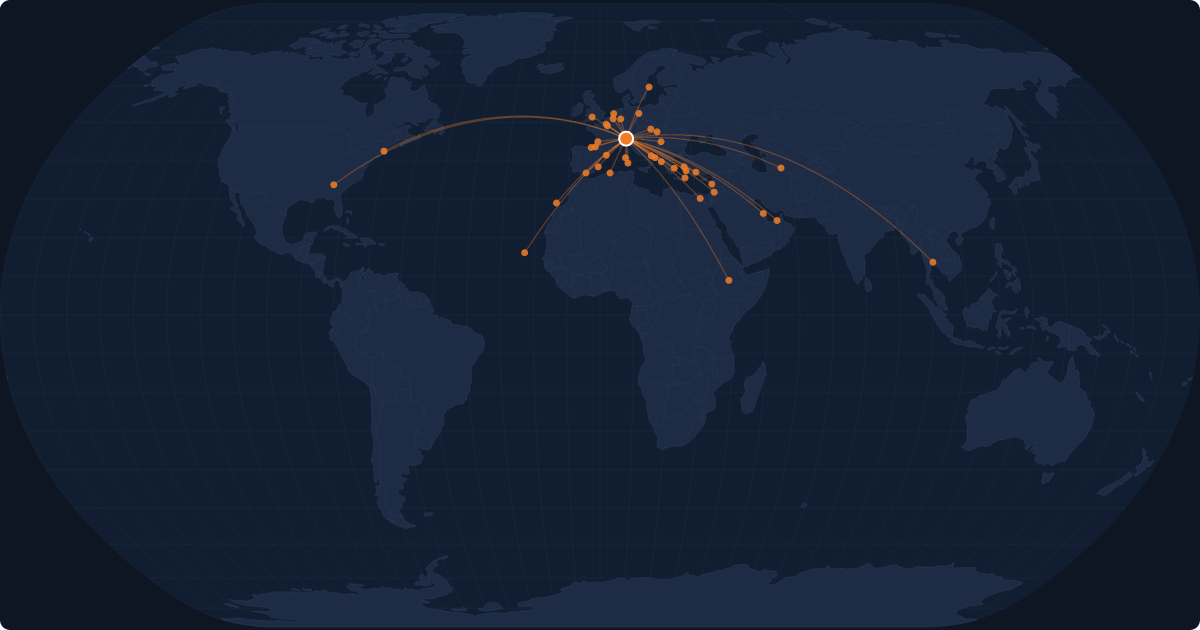 Nonstop route network at Milan (MXP)