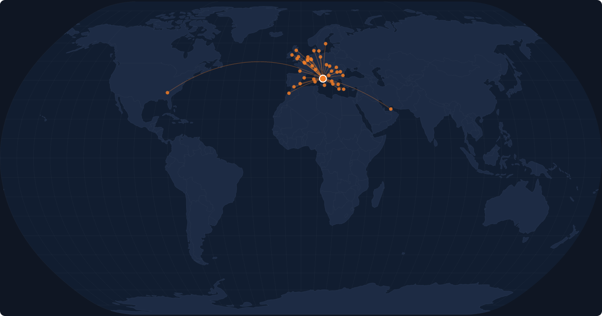 Nonstop route network at Napoli (NAP)