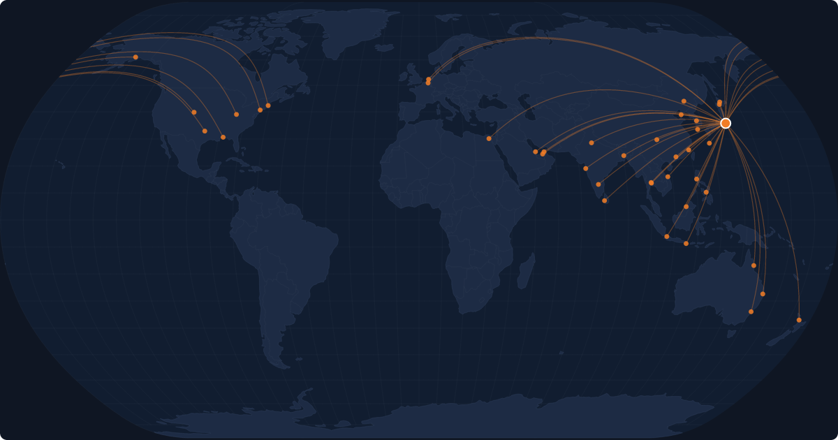 Nonstop route network at Tokyo (NRT)