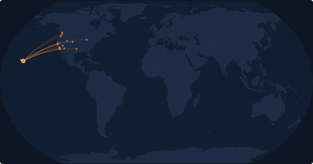 Nonstop route network at Kahului (OGG)