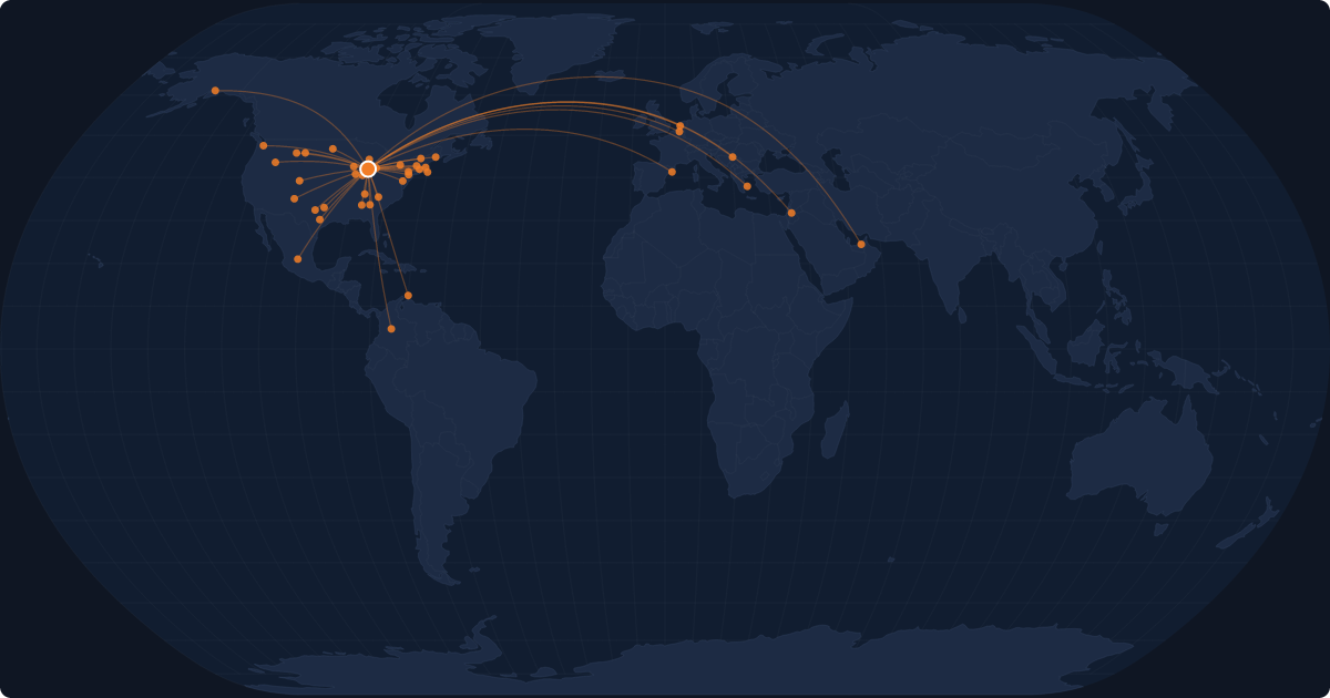Nonstop route network at Chicago (ORD)