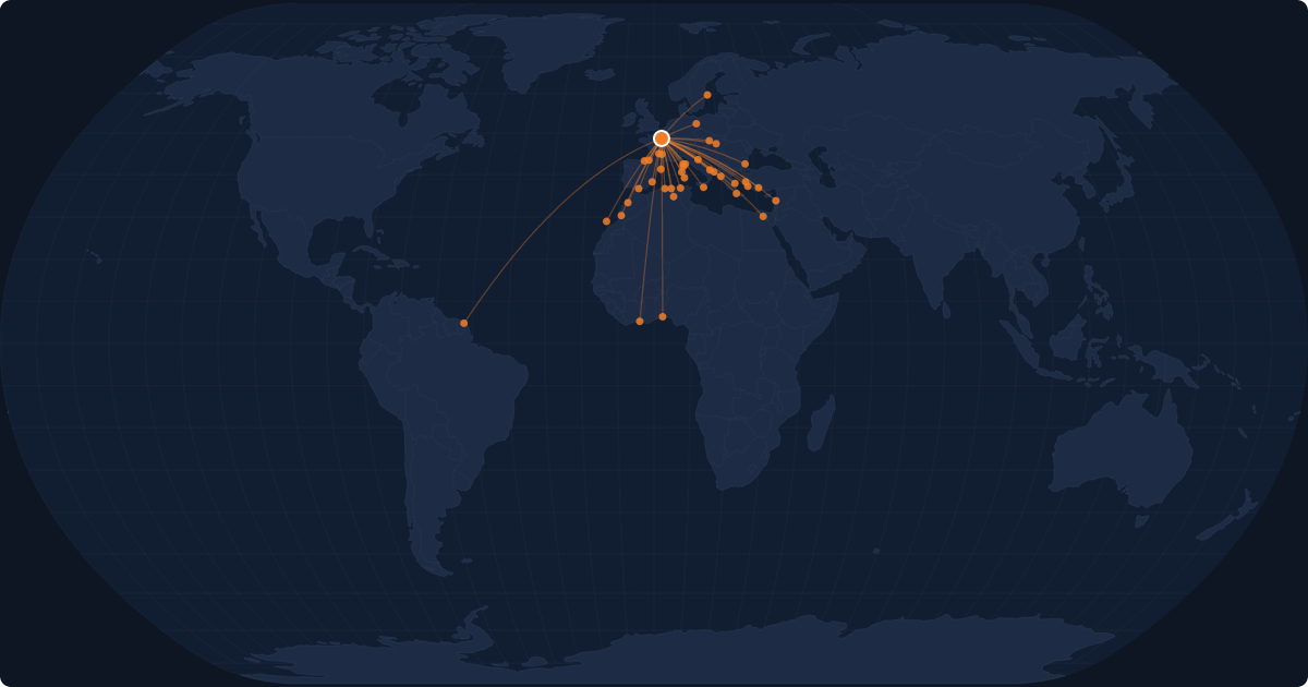 Nonstop route network at Paris (ORY)