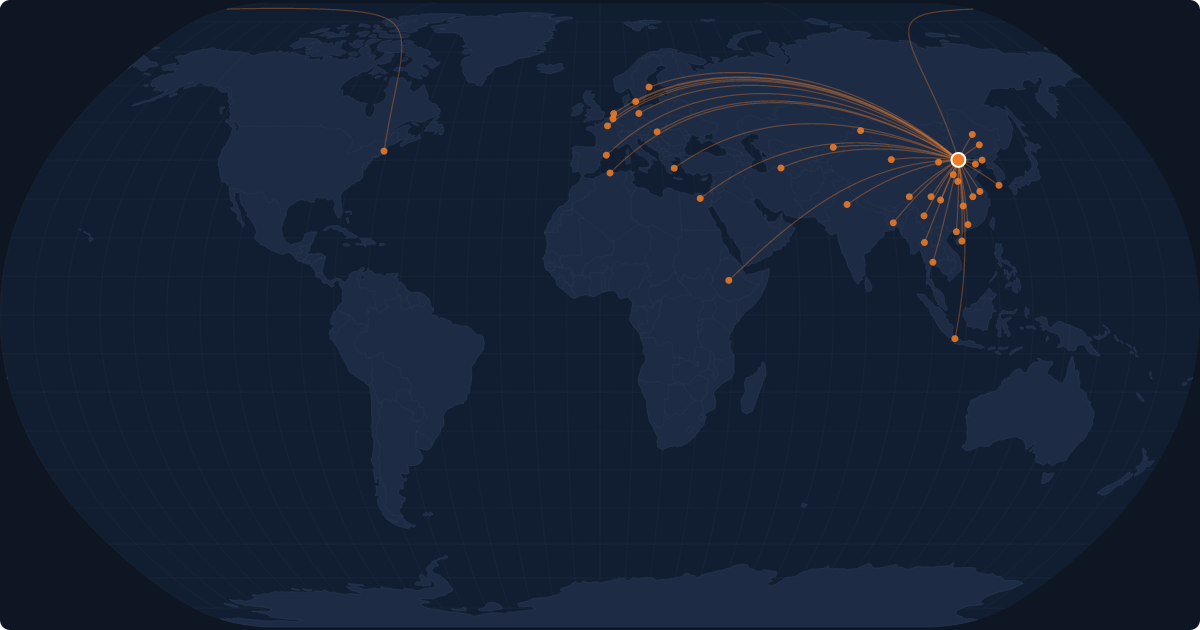 Nonstop route network at Beijing (PEK)