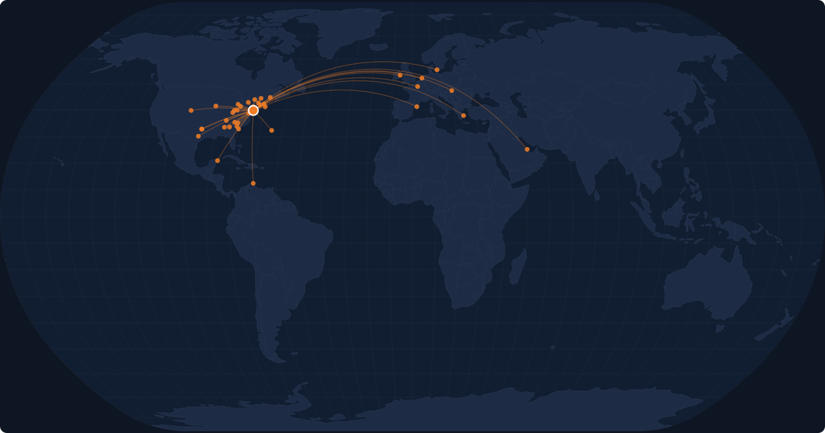 Nonstop route network at Philadelphia (PHL)