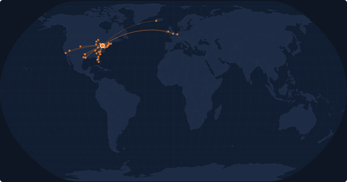 Nonstop route network at Pittsburgh (PIT)