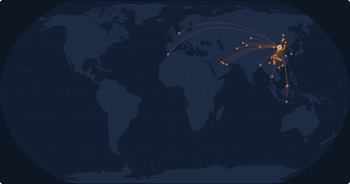 Nonstop route network at Beijing (PKX)