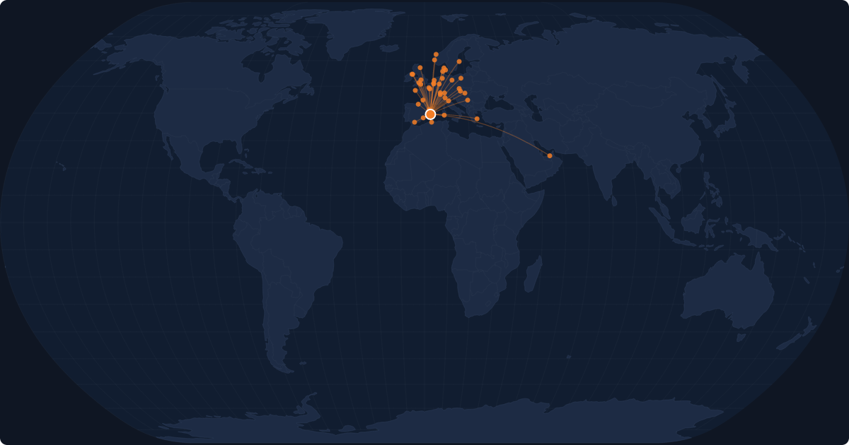 Nonstop route network at Palma de Mallorca (PMI)