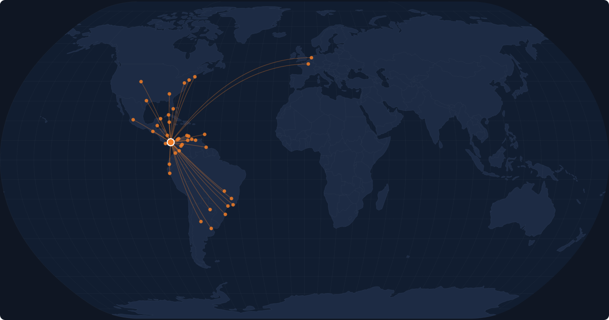 Nonstop route network at Tocumen (PTY)