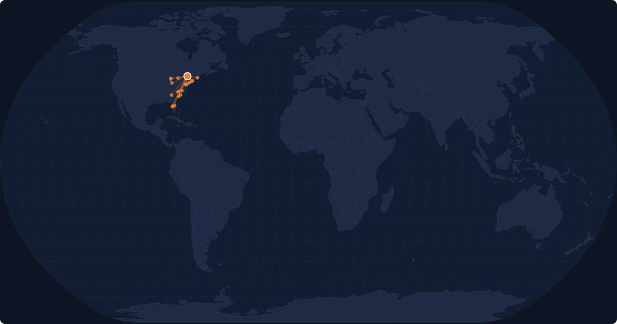 Nonstop route network at Rochester (ROC)