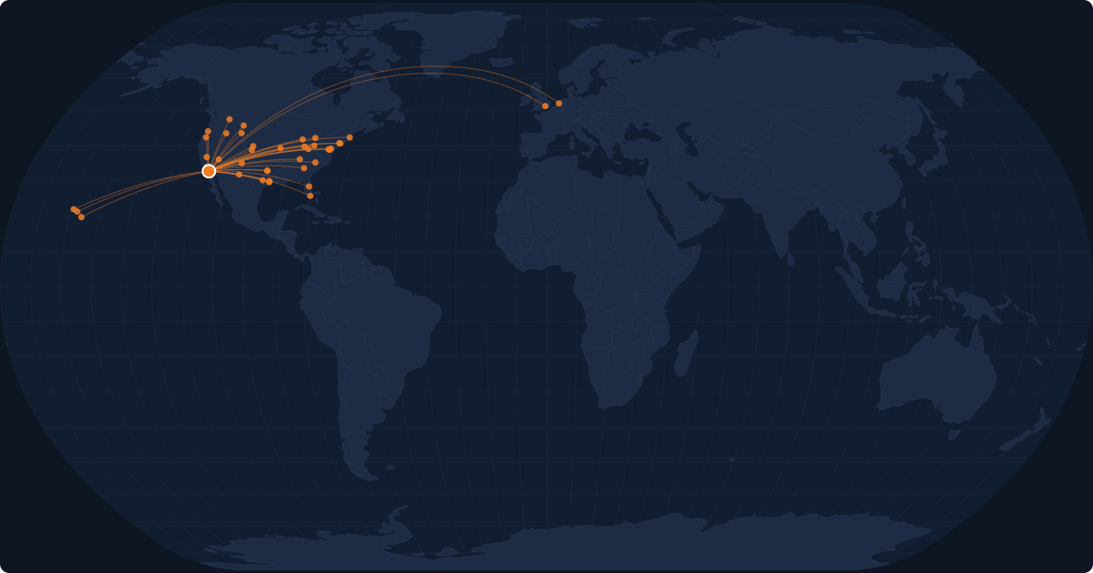 Nonstop route network at San Diego (SAN)