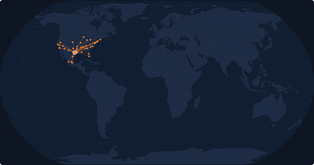 Nonstop route network at San Antonio (SAT)