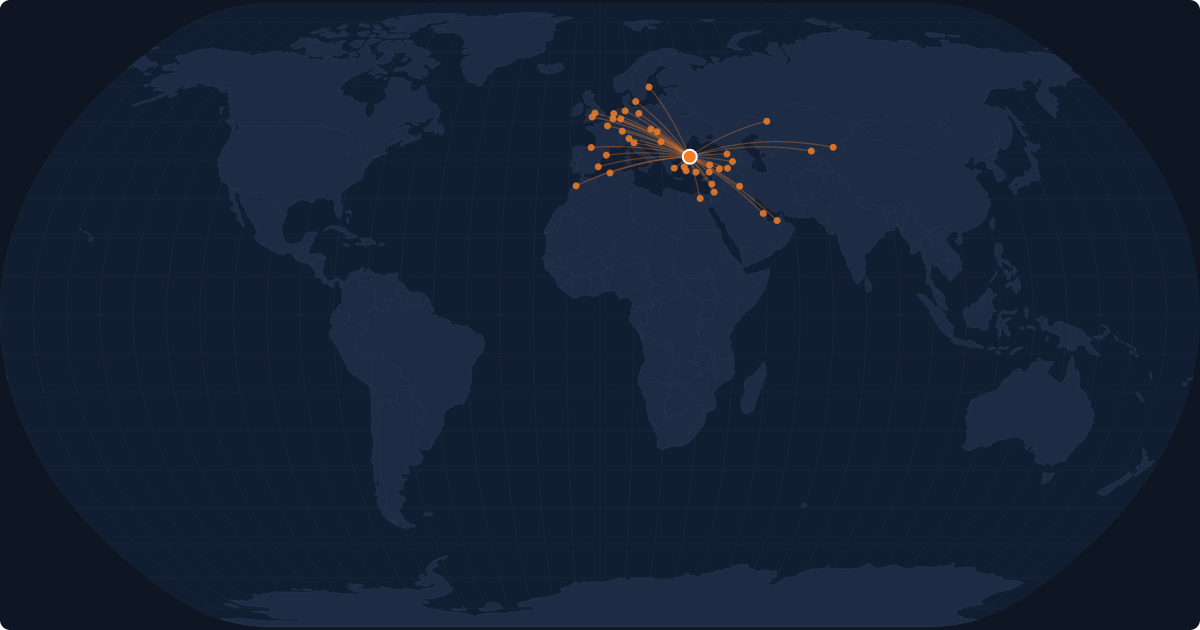 Nonstop route network at Istanbul (SAW)