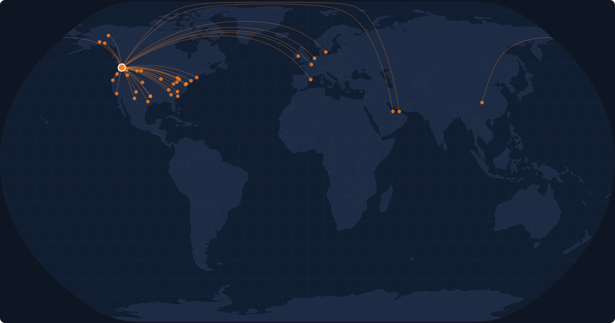Nonstop route network at Seattle (SEA)