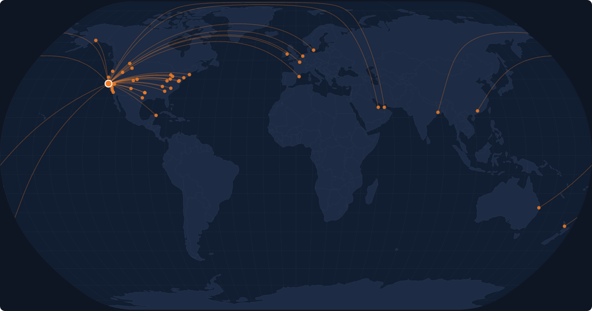 Nonstop route network at San Francisco (SFO)