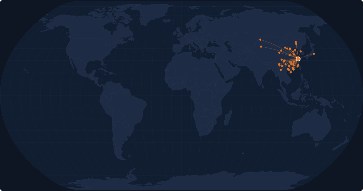 Nonstop route network at Shanghai (SHA)