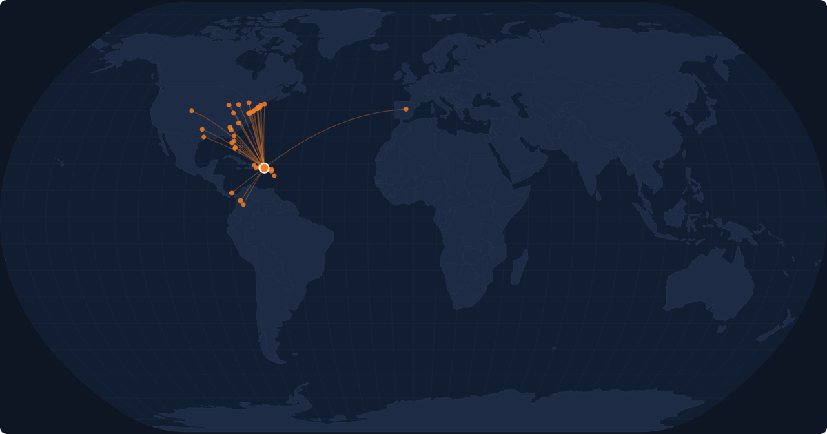 Nonstop route network at San Juan (SJU)
