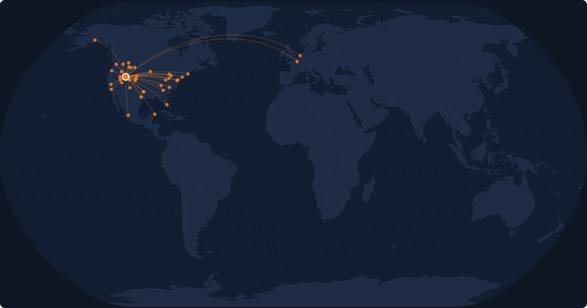 Nonstop route network at Salt Lake City (SLC)