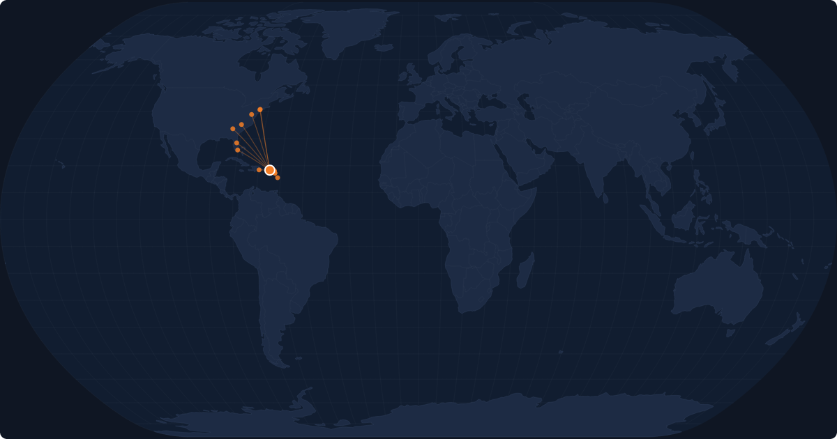 Nonstop route network at Charlotte Amalie (STT)