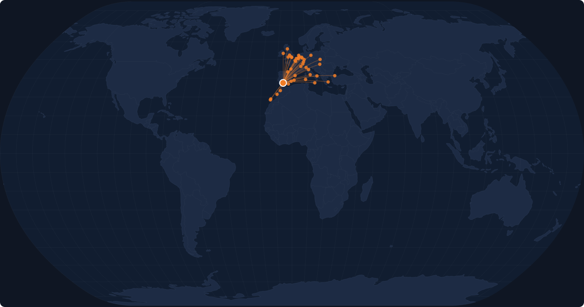 Nonstop route network at Seville (SVQ)