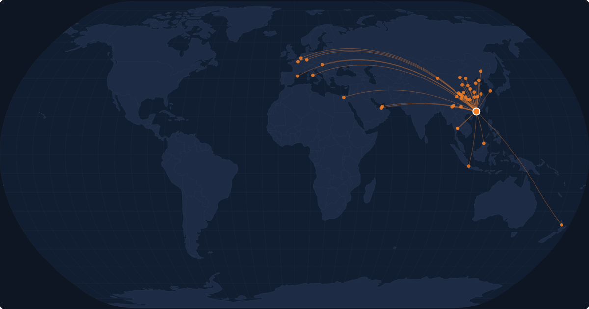 Nonstop route network at Shenzhen (SZX)