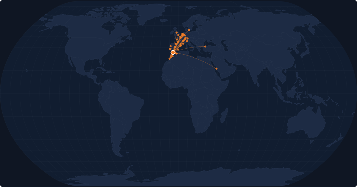 Nonstop route network at Tangier (TNG)