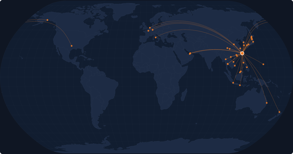 Nonstop route network at Taipei (TPE)