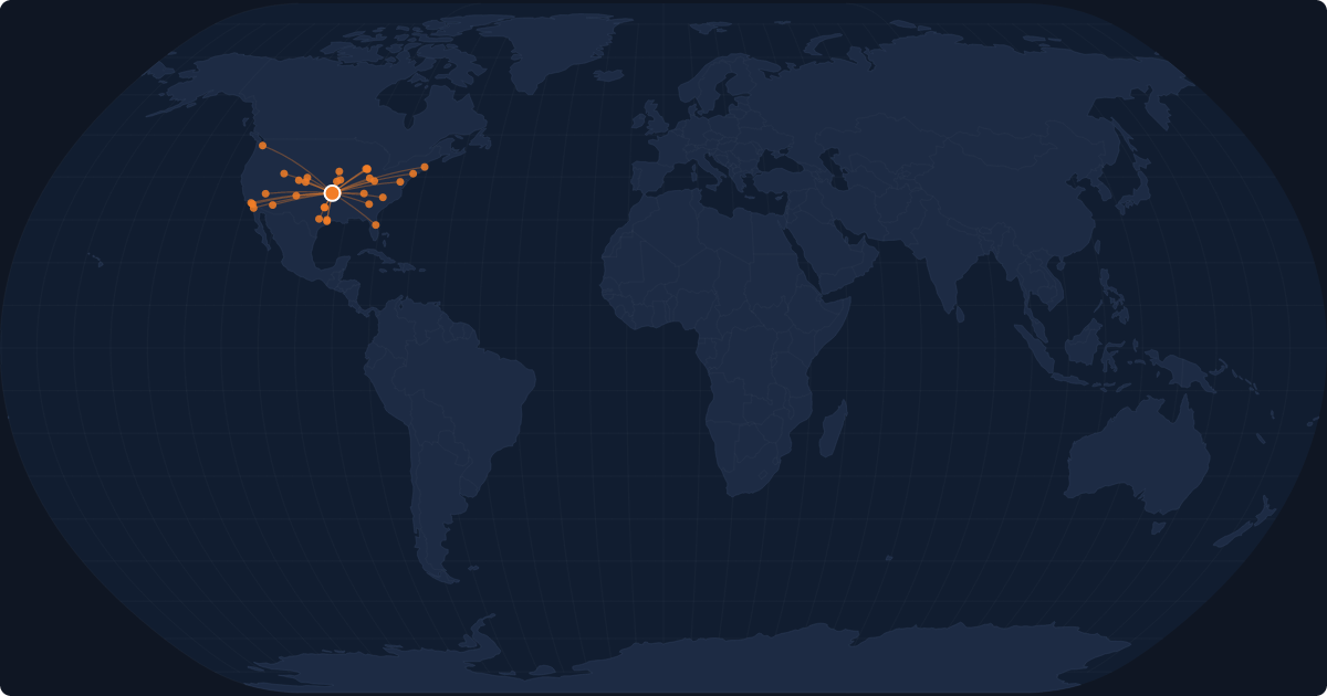 Nonstop route network at Tulsa (TUL)