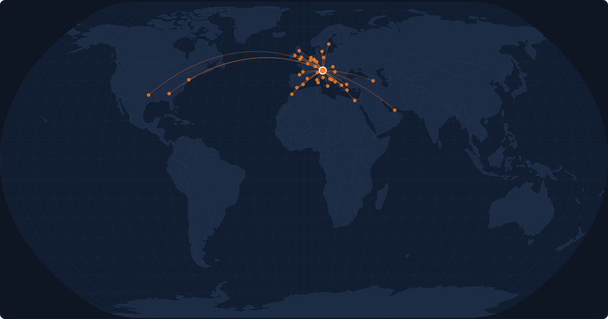 Nonstop route network at Venezia (VCE)