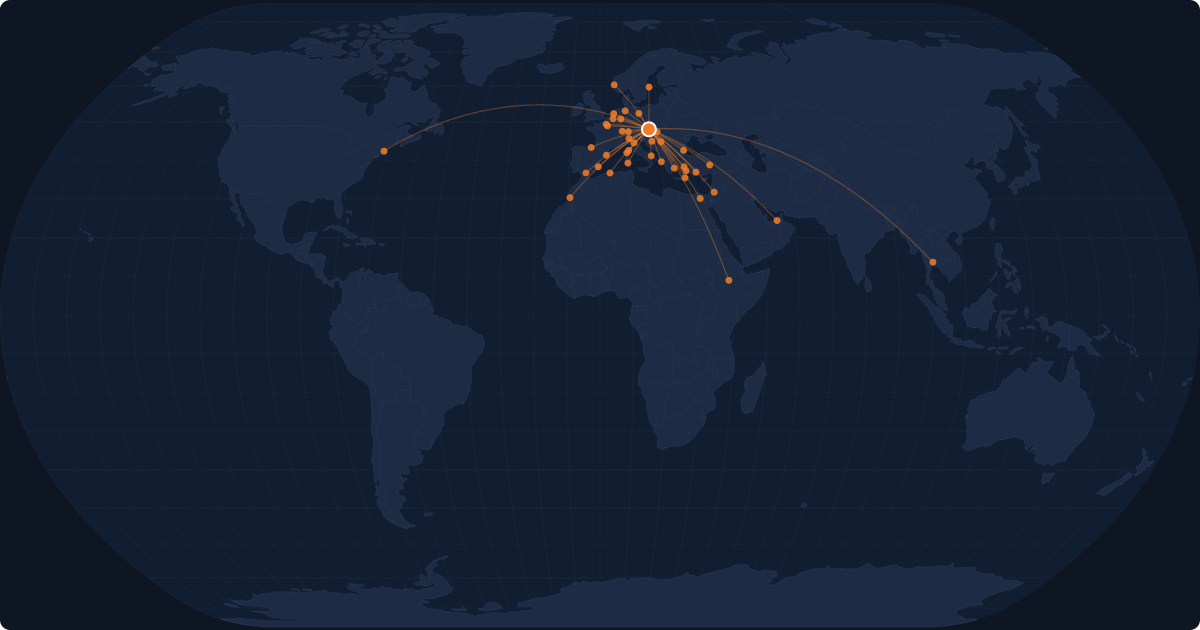 Nonstop route network at Vienna (VIE)