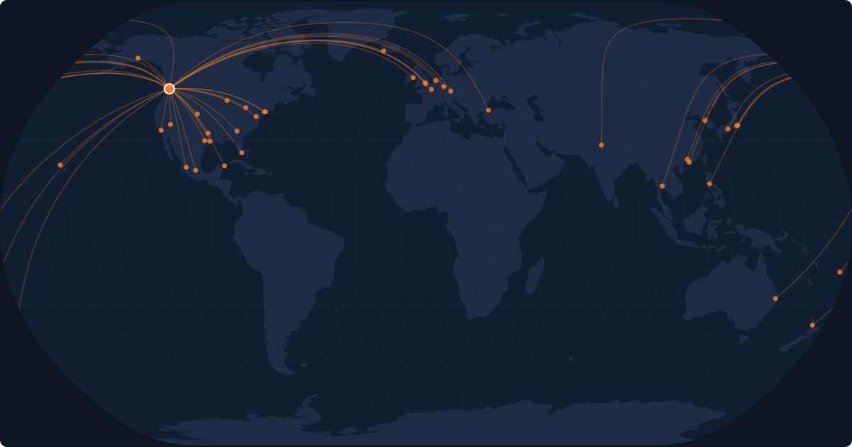 Nonstop route network at Vancouver (YVR)