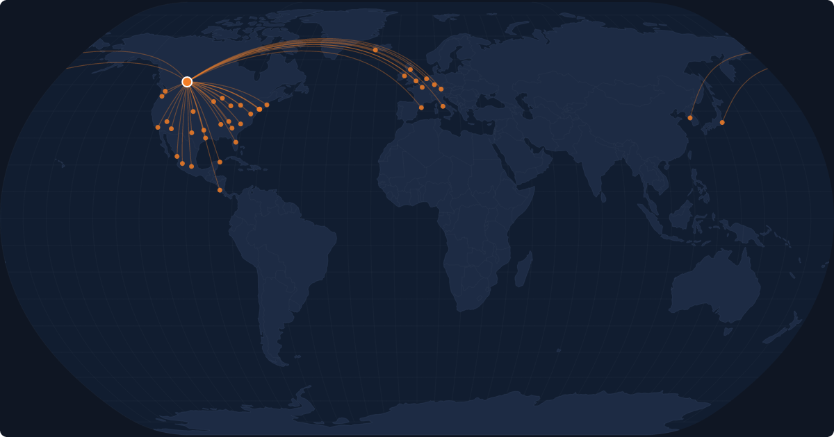 Nonstop route network at Calgary (YYC)
