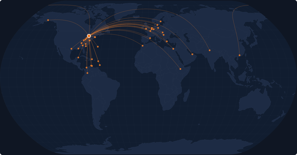 Nonstop route network at Toronto (YYZ)
