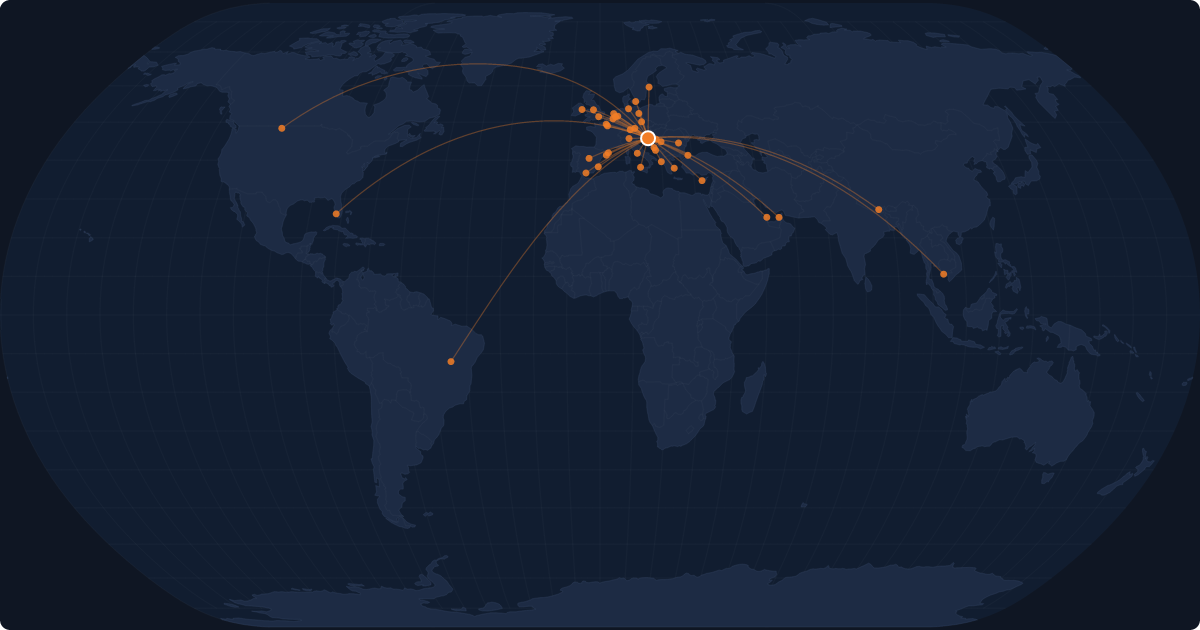 Nonstop route network at Zagreb (ZAG)