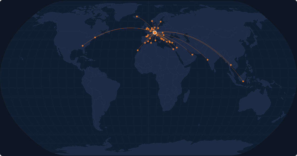 Nonstop route network at Zurich (ZRH)